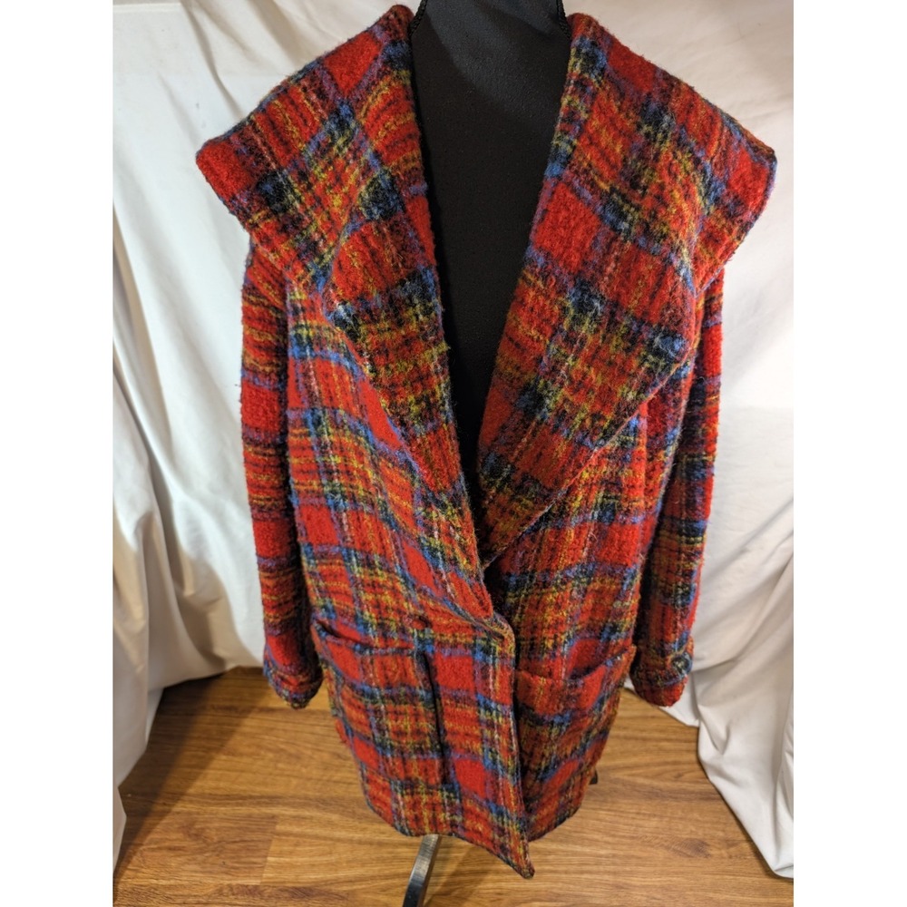 Vintage Express Compagnie Wool Blend Size Small Red Plaid Coat
